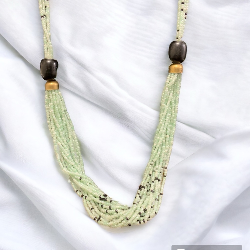 Vintage Light green black beaded 14 Strand necklace 11 1/2” N. American Style